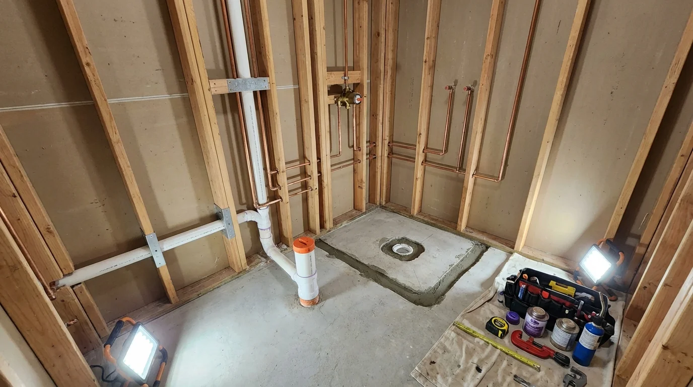 Bathroom rough-in plumbing during remodel by Johns Plumbing LLC in Whitewright