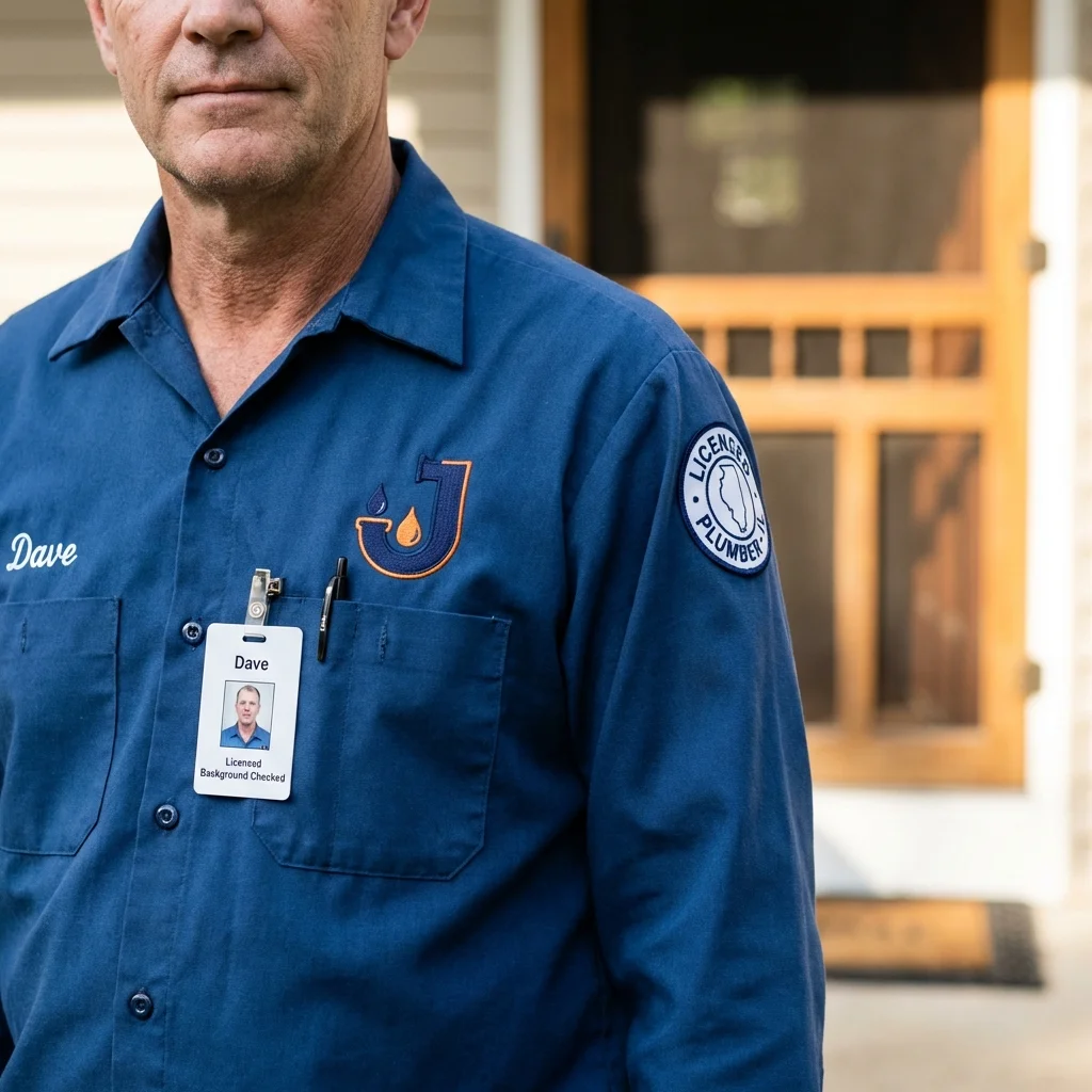 Licensed plumber showing ID badge in Whitewright, TX