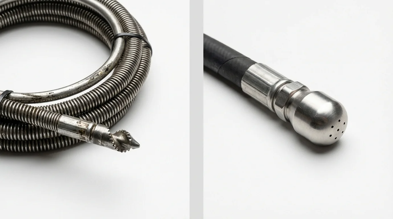 Drain snake cable and hydro jetting nozzle used for drain cleaning in Whitewright, TX