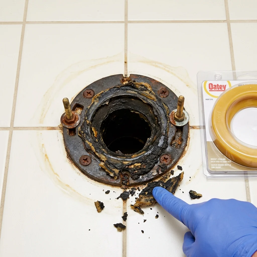 Failed wax ring showing water seepage at the base of a toilet in a Whitewright, TX home
